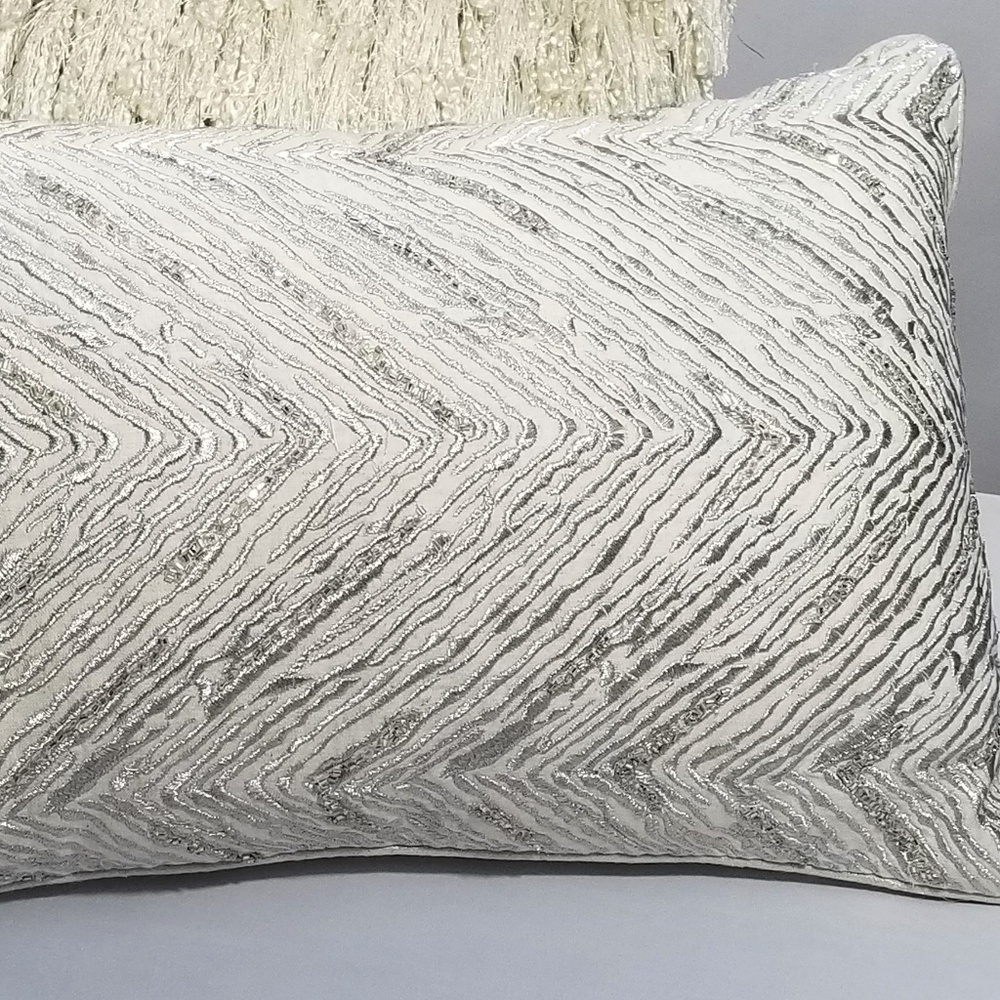 Pier 1 Cream w/Silver Beading & Thread Pillow EUC - Picture 7 of 8